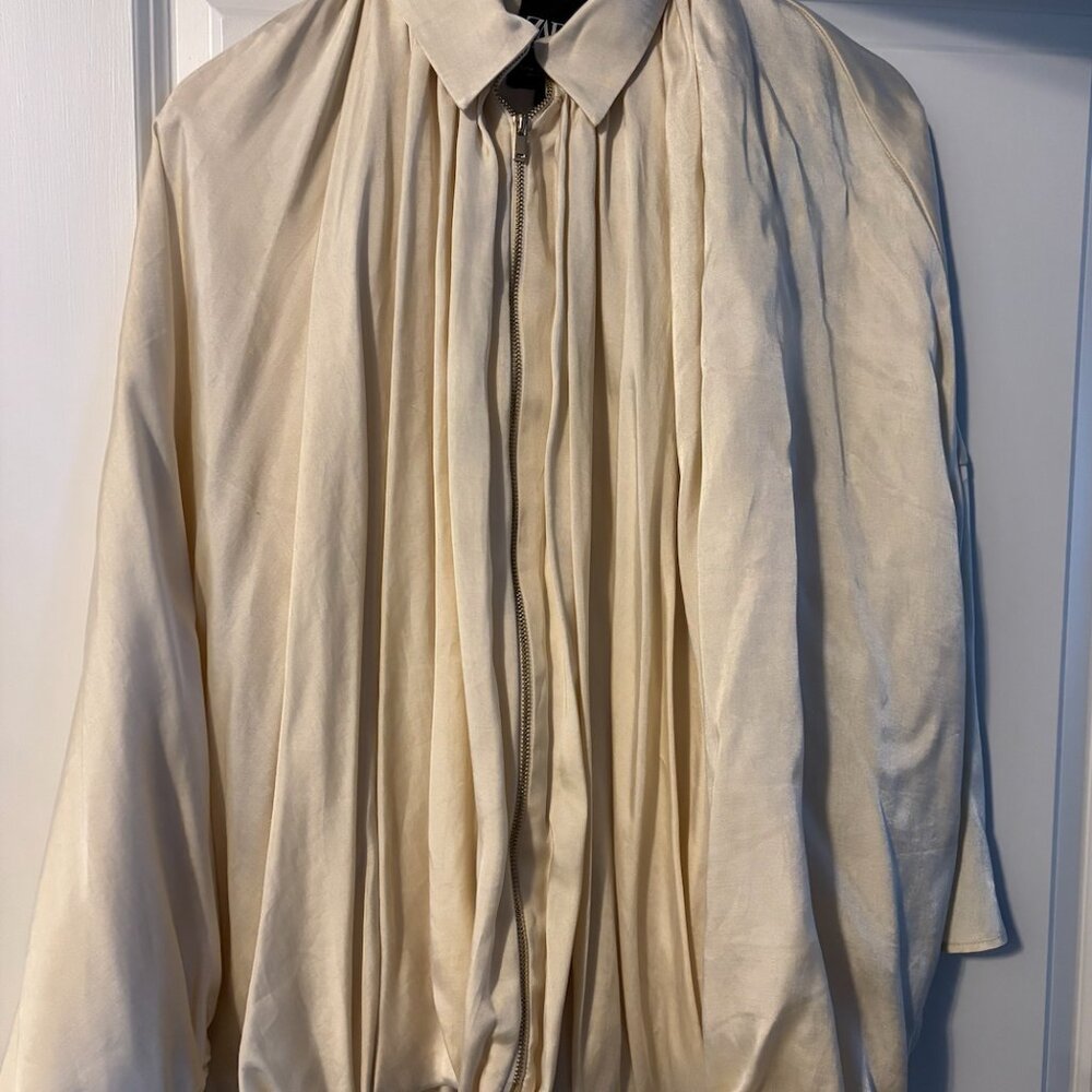 Zara satin ivory/ cream bomber jacket size medium